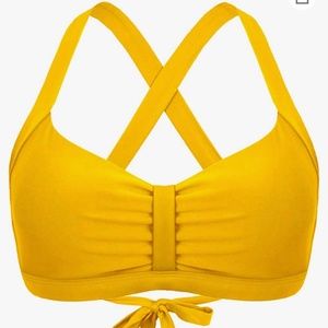 Yellow Women's Retro Adjustable Thick Straps Cross Back Swimsuit Top